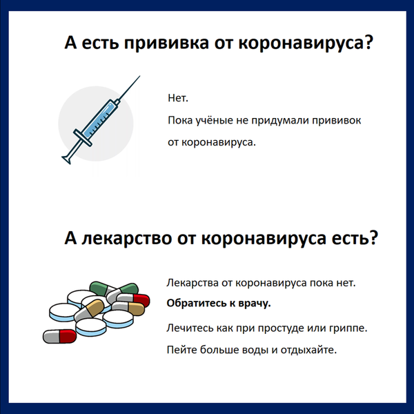 На фото: карточка с инструкцией, есть ли прививка или лекарство от коронавируса?